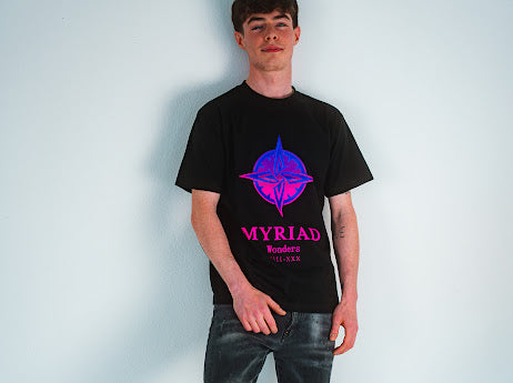 Myriad Wonders: black t-shirt