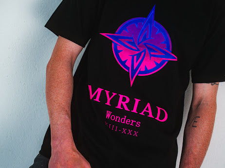 Myriad Wonders: black t-shirt
