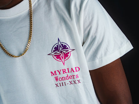 Myriad Wonders white t-shirt